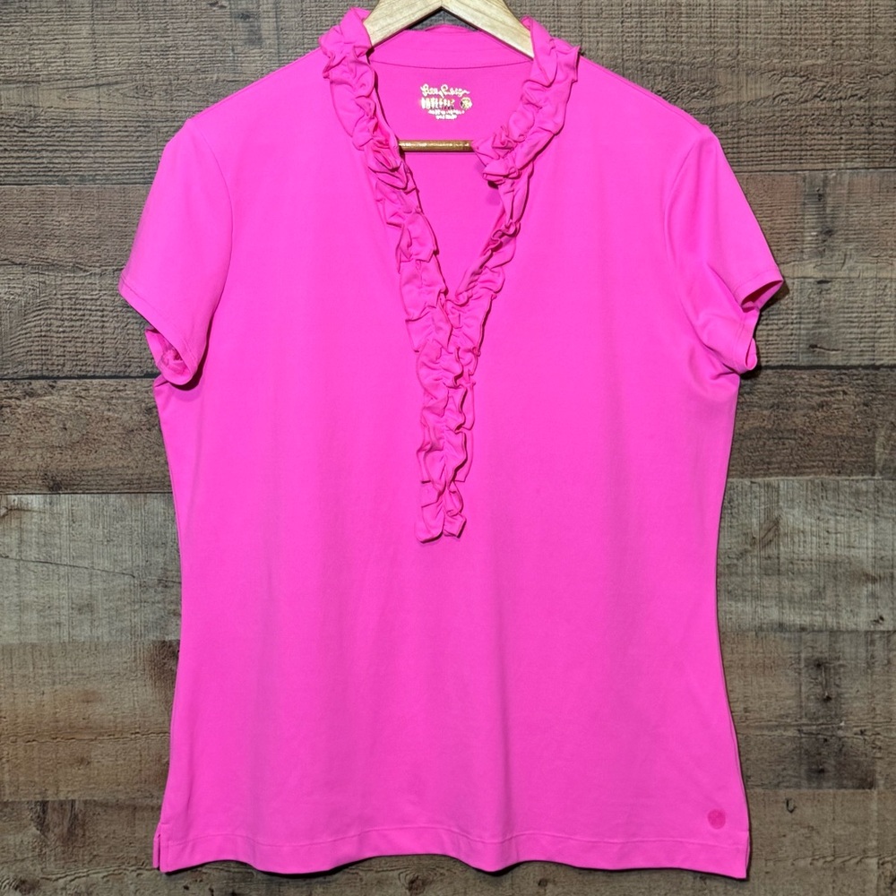 Lilly Pulitzer Luxletic Frida Ruffle Top UPF50+ Women’s size XL Pink Athleisure - Picture 2 of 10